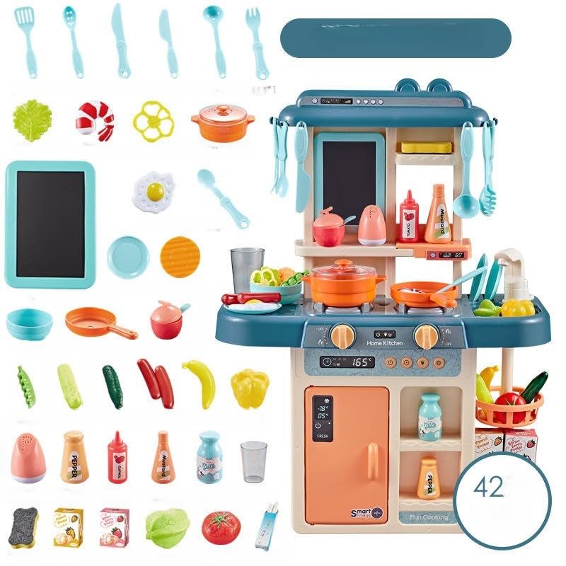 Image of Kitchen Playset for Kids, Cooking Stove with Steam,Toy Kitchen Accessories with Running Water,Kitchen Toys for Kids Girls Boys (42 Pcs) Kitchen Set for Toddler with Gas Sound & Light