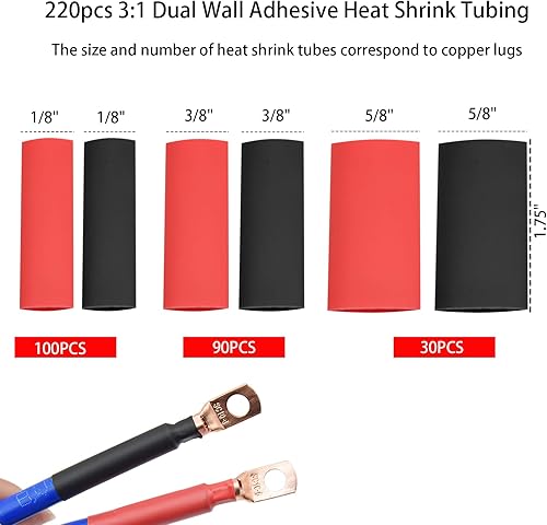 Miniatura 3 de Herramienta de prensado de terminales de cable con 200 lengüetas de alambre de cobre y 220 tubos termorretráctiles, kit de herramienta de engaste de
