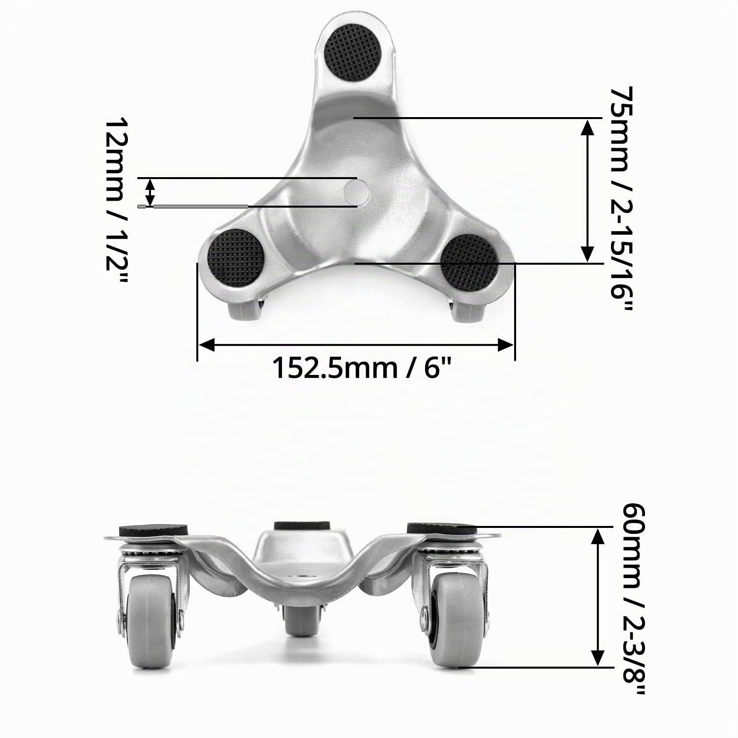 QWORK® 4 pièces 152mm Tri-Dolly en Acier, capacité de Charge de 180 kg, idéal pour déplacer des Meubles et des appareils électroménagers, Durable et Facile à Utiliser