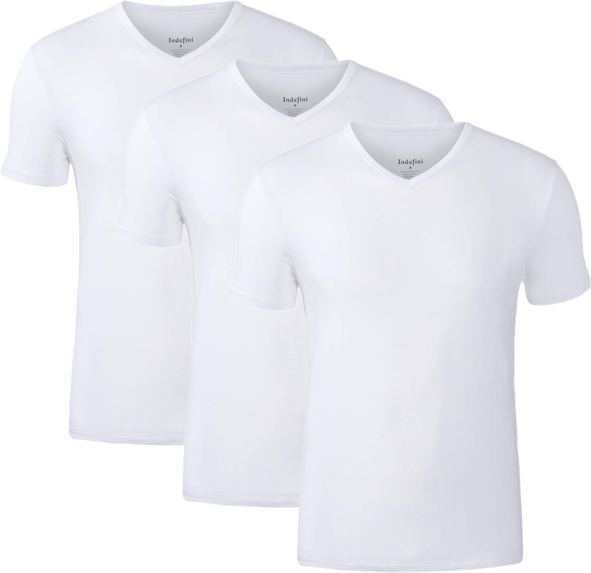 Men's Micro Modal Undershirts V-Neck Soft Comfy Slim Fit Tees Short Sleeve Men T-Shirts, 3 Pack of White - S