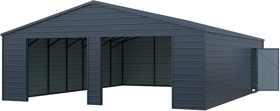 25x33 FT Metal Garage Shed, Vehicle Storage with Side Door