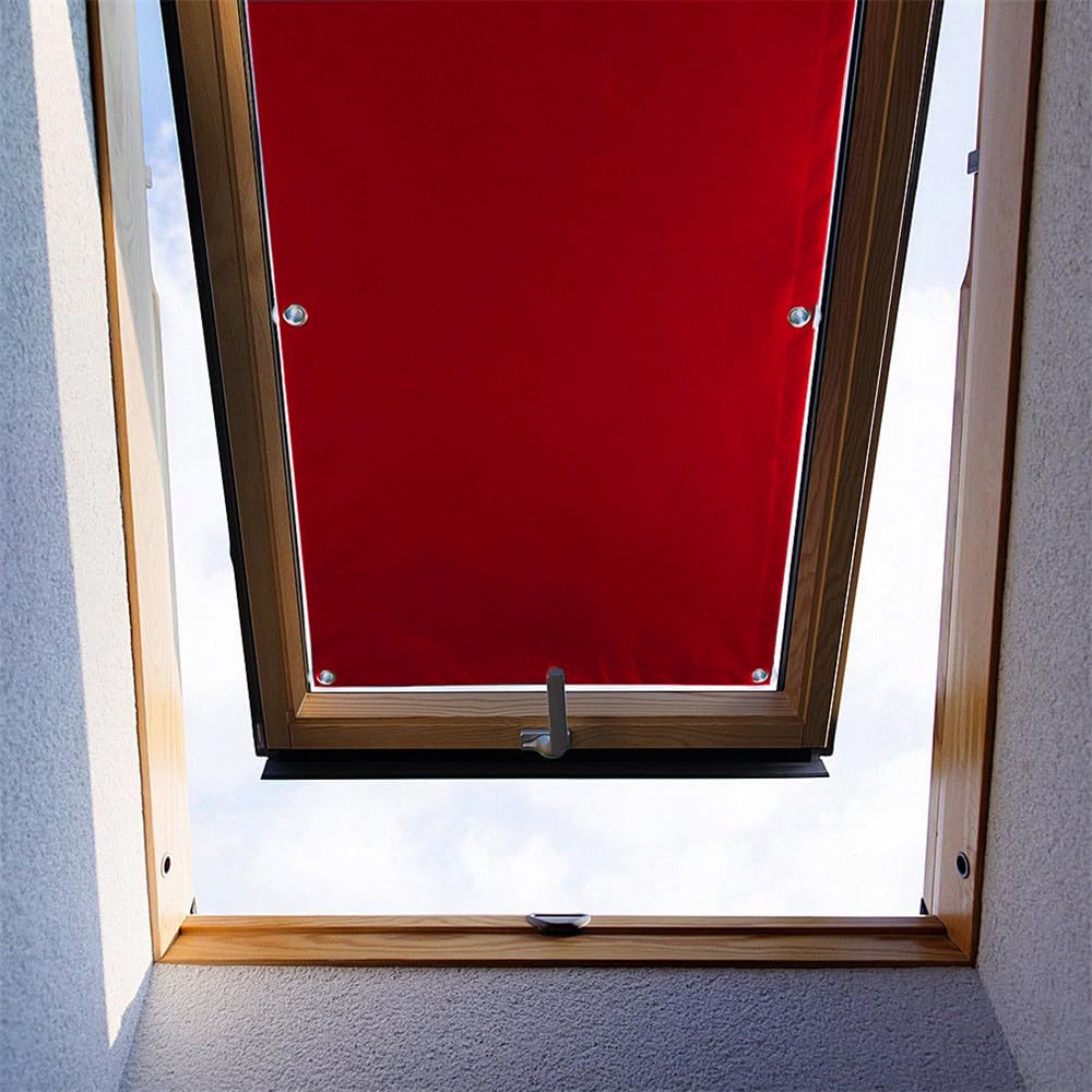 ZHhan Blackout Curtains for Roof Window Thermal Insulated Blackout Window Blinds with Sucker UV Protection for Bedroom, Baby Nursery Easy Installation (Red,37.8"x26")