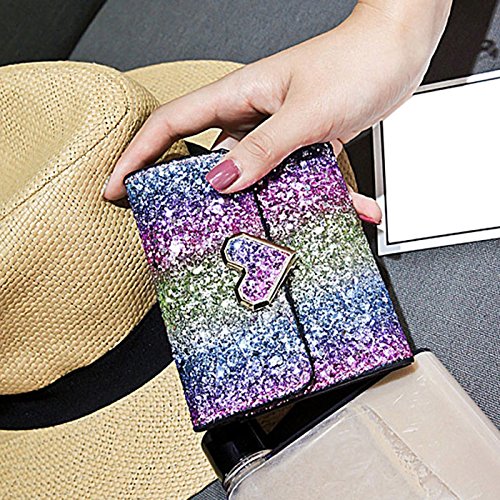 Bestmaple Multicolor Metal Sequins Small Wallet Pu Leather Patchwork Hasp Mini Wallet For Women Girls Money Wallet Card Coins Bag(Heart Button) #TOP2