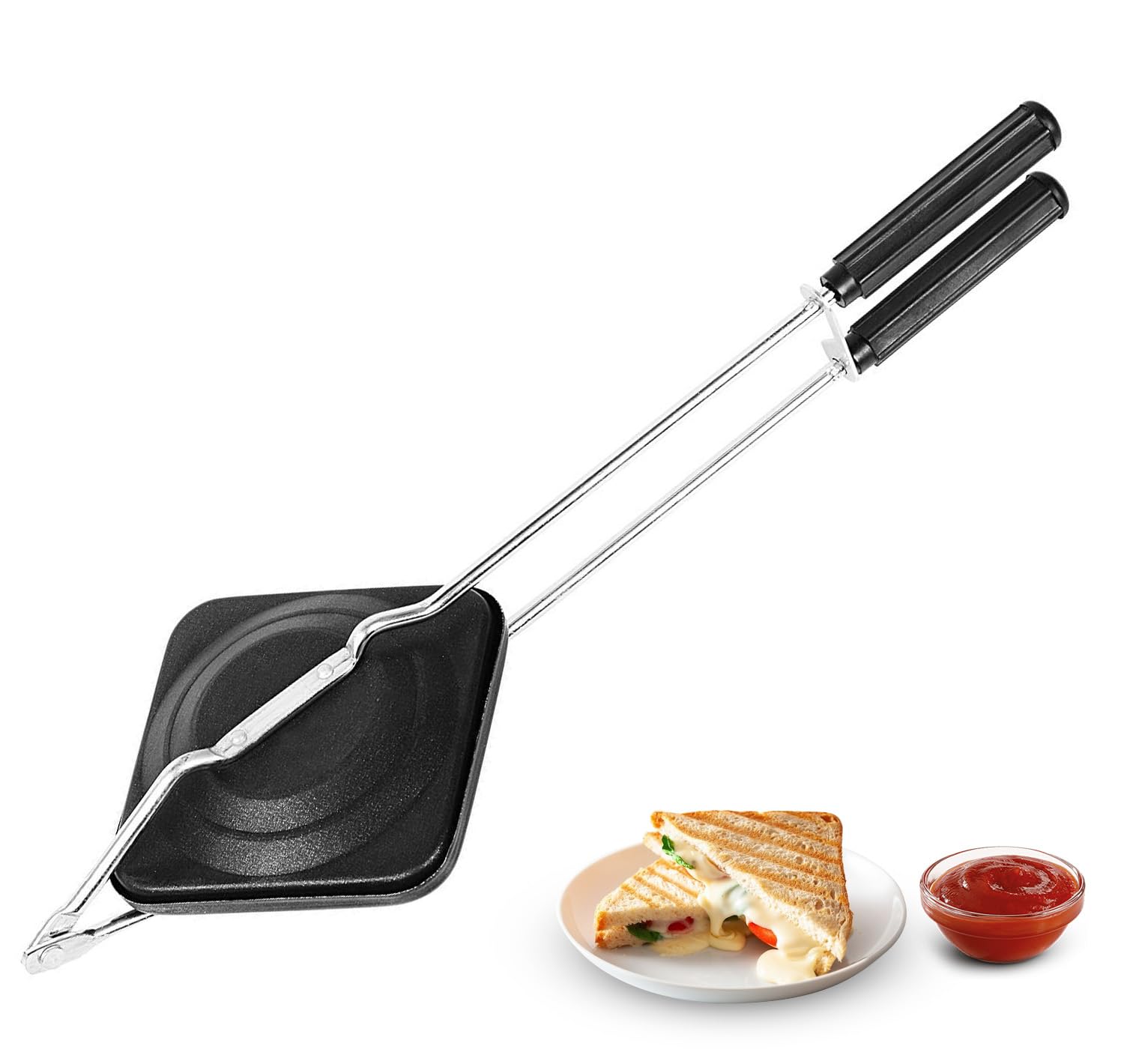 PANCA Gas Toaster Grill Sandwich Maker | Cast Aluminium Non-Stick Coated Sandwich Griller with Long Handle | Portable Gas Sandwich Maker (Regular Gas Toaster)