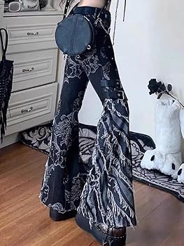 Xojbzoo Y2K Grunge Flare Leg Jeans - Punk Aesthetic Denim Pants