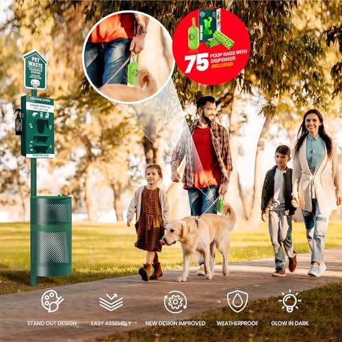 NEW 2025 Dog Waste Station Outdoor With Hand Sanitizer Bottle, Commercial Pet Poop Station, Free 400 Roll, 200 Pull Waste Bags & 50 Can Liners for Backyard, Park & HOA's