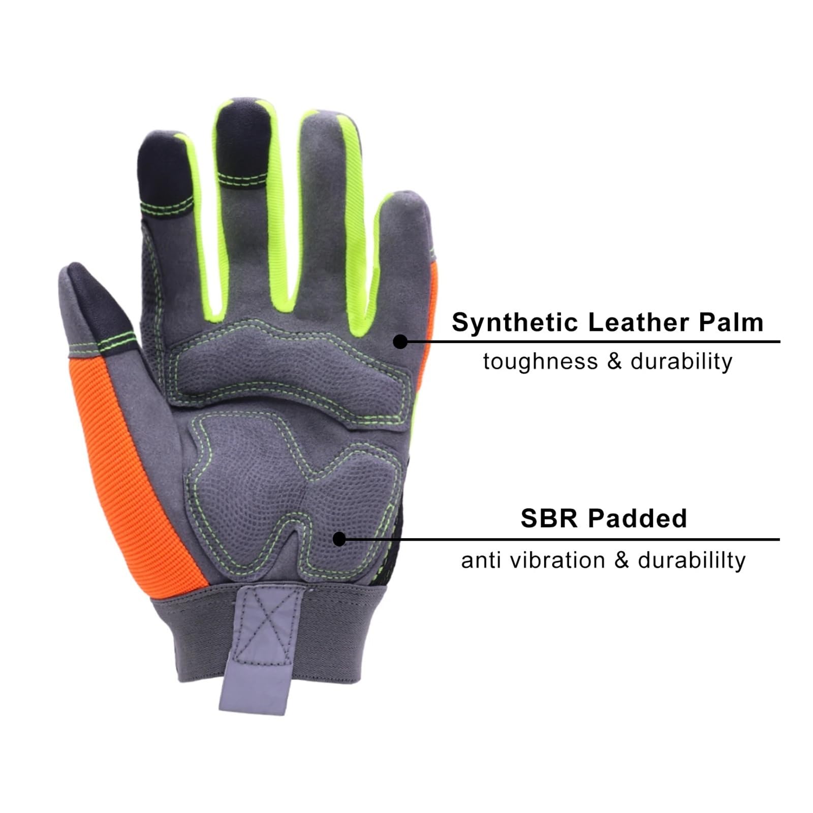 Compatibile con guanti da lavoro riflettenti ad alta visibilità Guanti di sicurezza antivibranti Touch screen Arancione Flessibile sul retro in spandex(S)