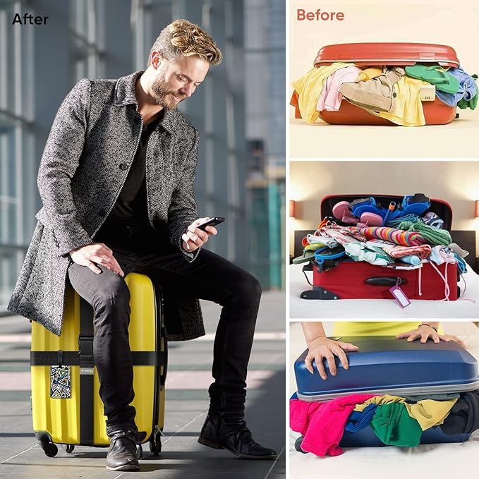 Image of Luggage Straps: Secure Your Belongings, Made Seat Belt Material Size 2 inch X6.5FT Color + 1 ADD A Baggage Belt(1 inchX20 inch Black) (Black, 4 Pack)