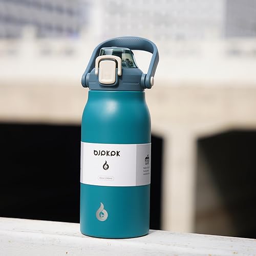 Miniatura 6 de BJPKPK - Botellas de agua con aislamiento y pajilla, metal de acero inoxidable de 45 oz, tapa de apertura con una mano, reutilizables, libres de