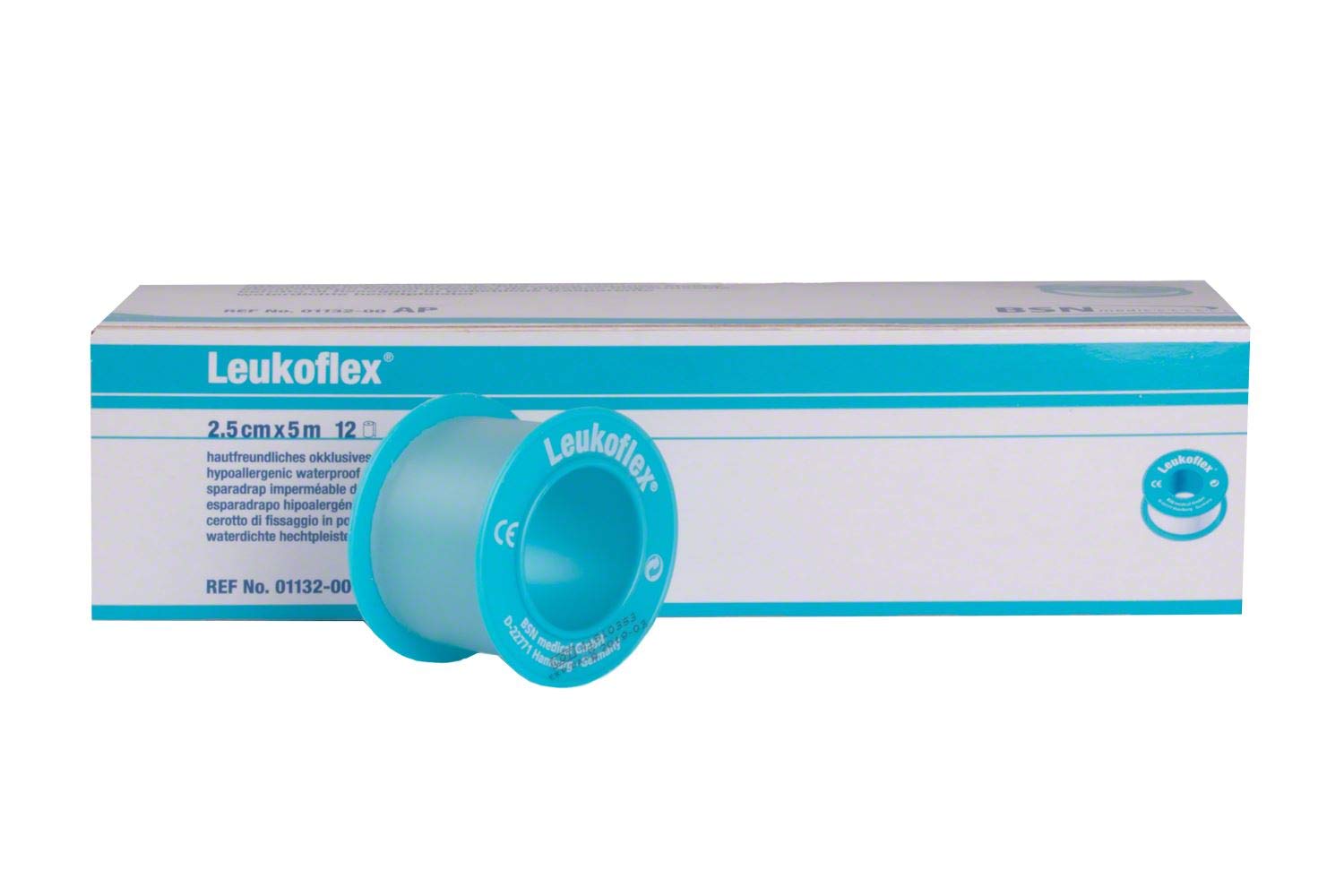 BSN Leukofix - Cinta impermeable para apósitos impermeables, 2,5 cm x 5 m, 12 unidades