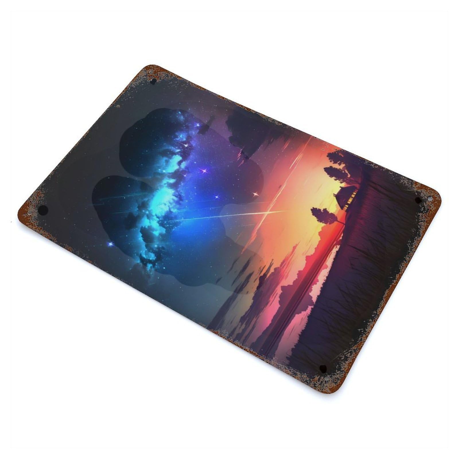 Galactic Sunset Reverie Rustic Tin Plaque 11.8"x7.9", for Shed, Workshop And Garage Wall Decor, Rustic Home Decor