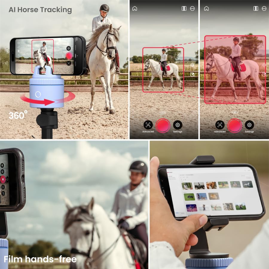 Image of Pivo Equestrian Pod Auto Tracking Phone Holder, Face, Body & Horse Tracker, 360 Rotation, 6 Speed, Stand for Video Recording with Remote Control (Blue)