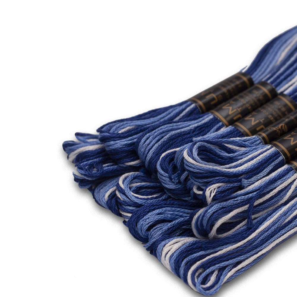 Paquete de 12 hilos de bordado de alta calidad, madejas 100% algodón egipcio de primera calidad, hilo de bordado de punto de cruz, certificado Oeko TEX, ideal para artes y manualidades (azul
