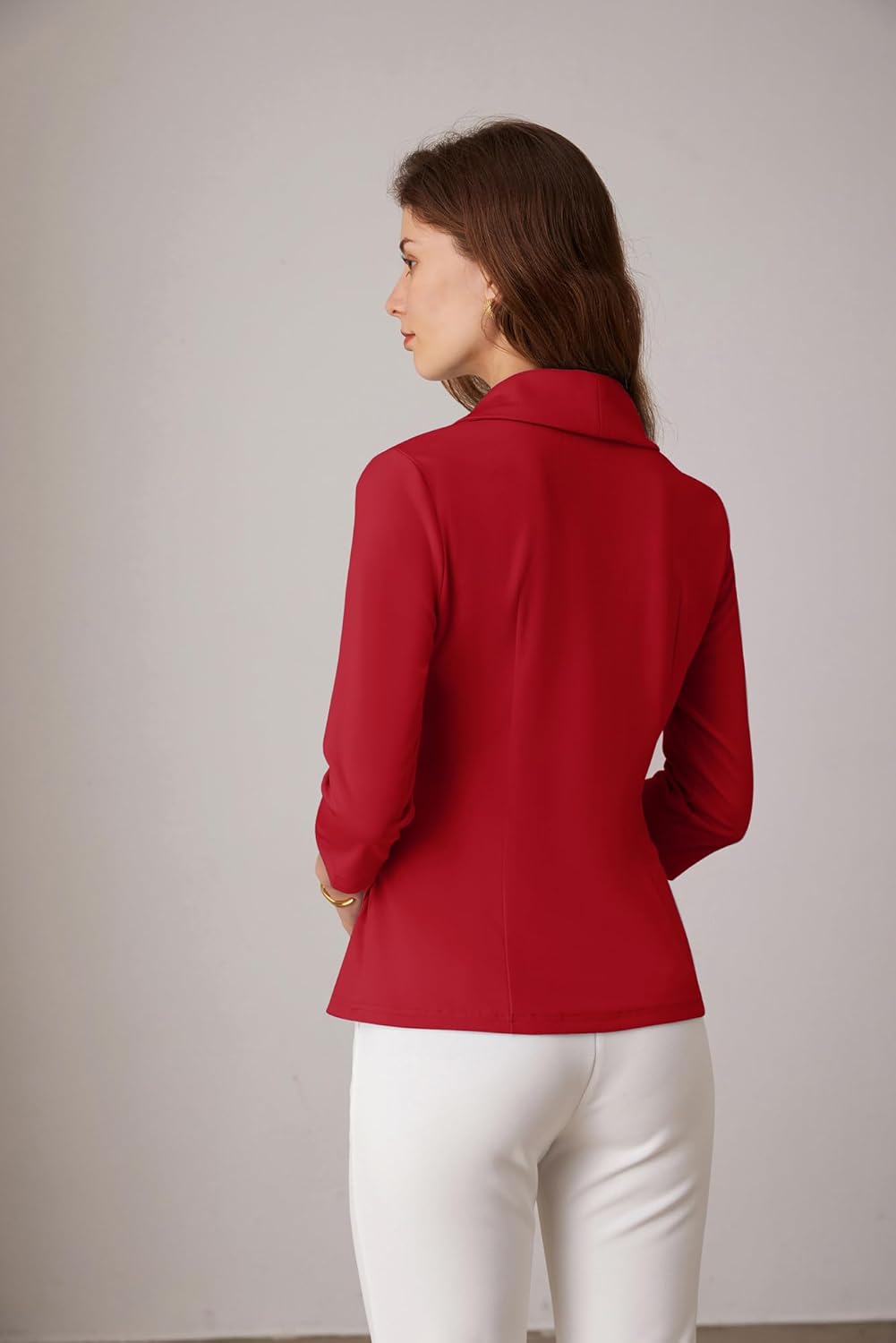 GRACE KARIN Women Dressy Wrap Work Tops,V Neck Business Casual Blouses, 3/4 Sleeve Ruched Elegant Shirts - Image 6