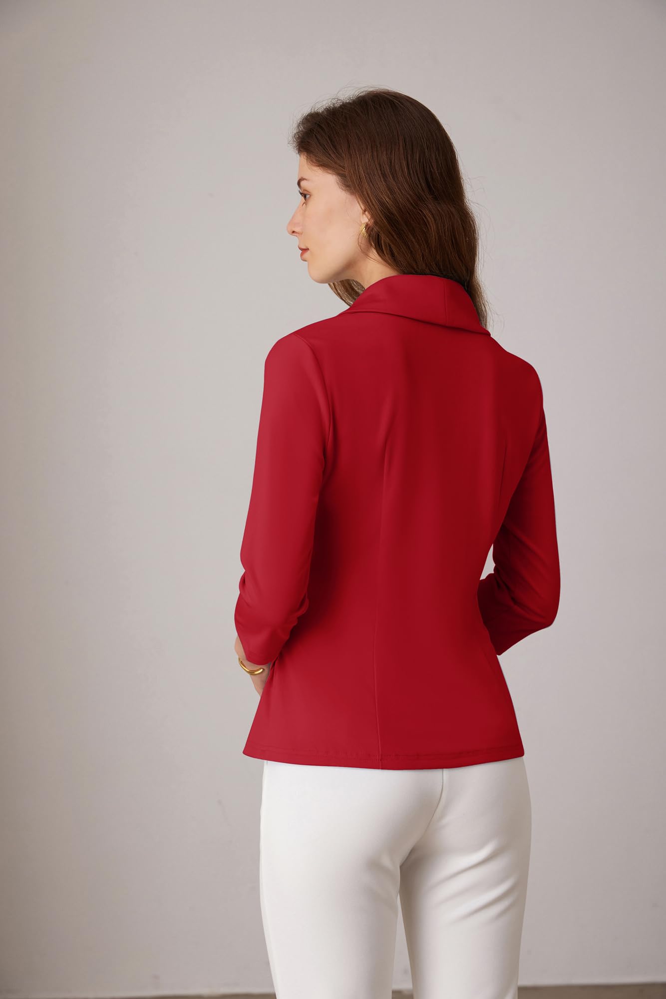 GRACE KARIN Top da donna con scollo a V, maniche a 3/4, camicia a tunica, elegante, plissettata, camicetta da ufficio casual