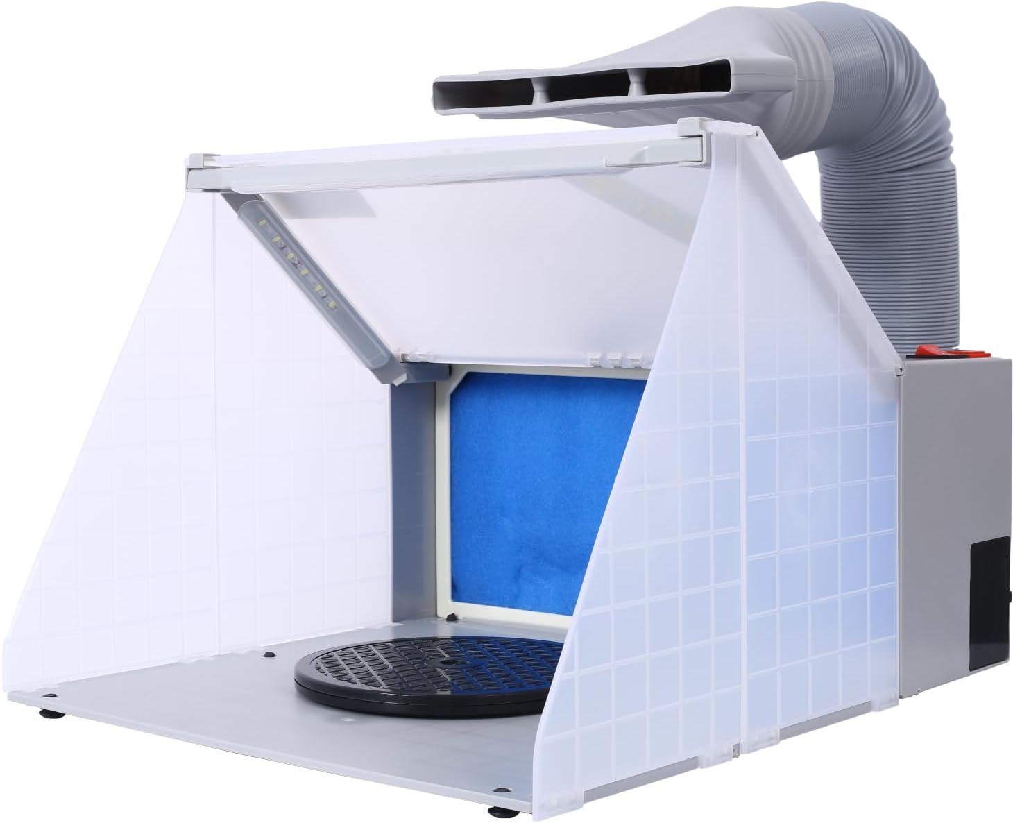 Portable Airbrush Spray Booth with 3 LED Lights, Extra Replaceable Filter Pad, Turn Table and 6ft Exhaust Hose for Hobby, Painting, Art