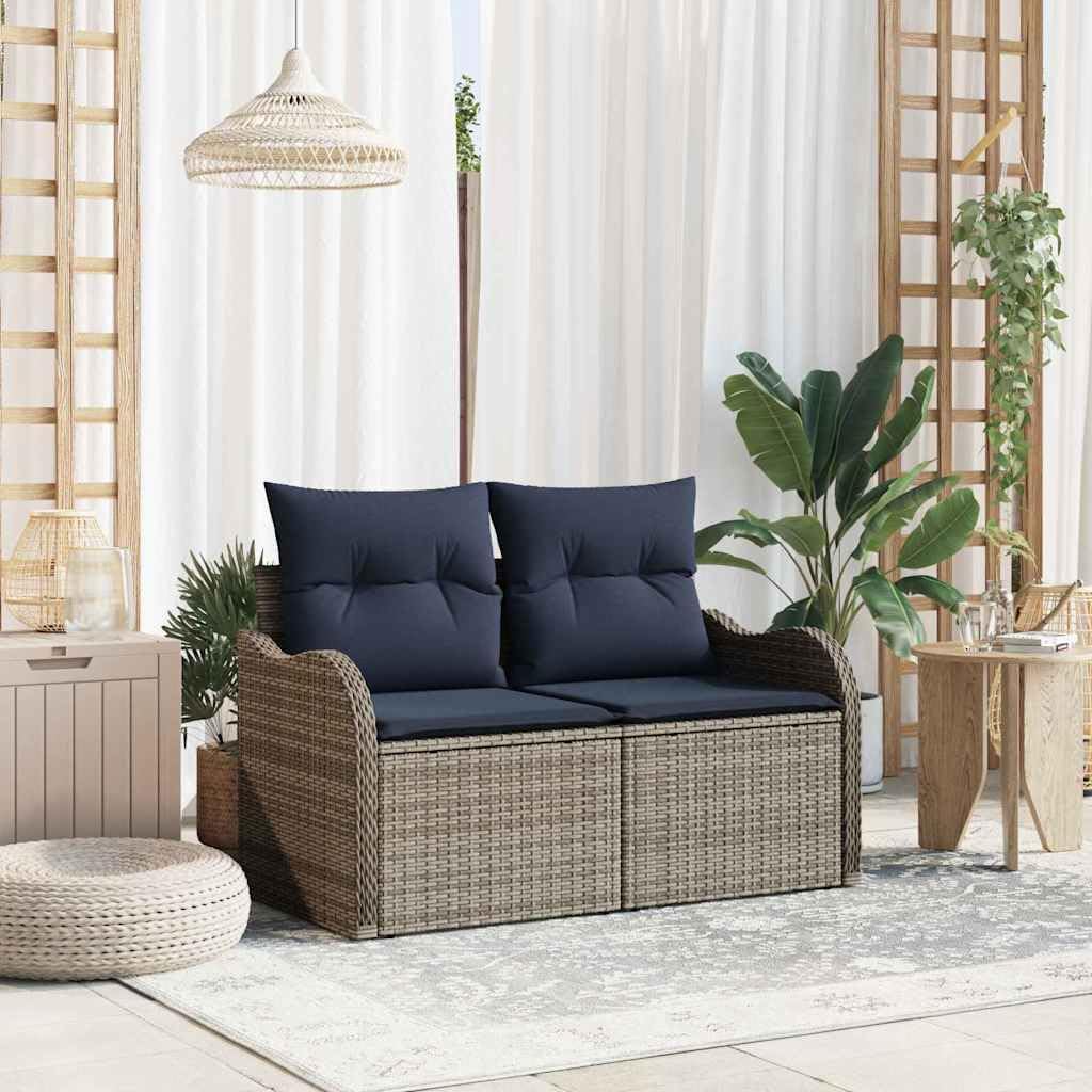 2-Seater Garden Sofa Black 47.6"x24.4"x27.2" Poly Rattan Outdoor Loveseat with Steel Frame Modern Patio Couch for Balcony Backyard and Deck Use