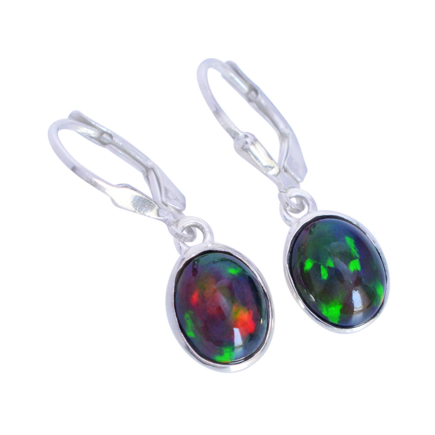 Boucles d'oreilles opale éthiopienne fermoir levier anti-perte
