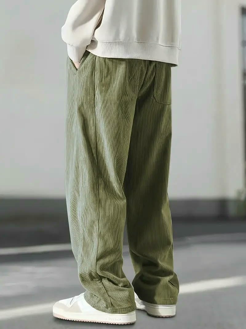 Autunno Inverno Uomo Casual Pantaloni A Righe Velluto A Coste Allentato Cargo Straight Pantaloni Fitness Sport Hip Hop