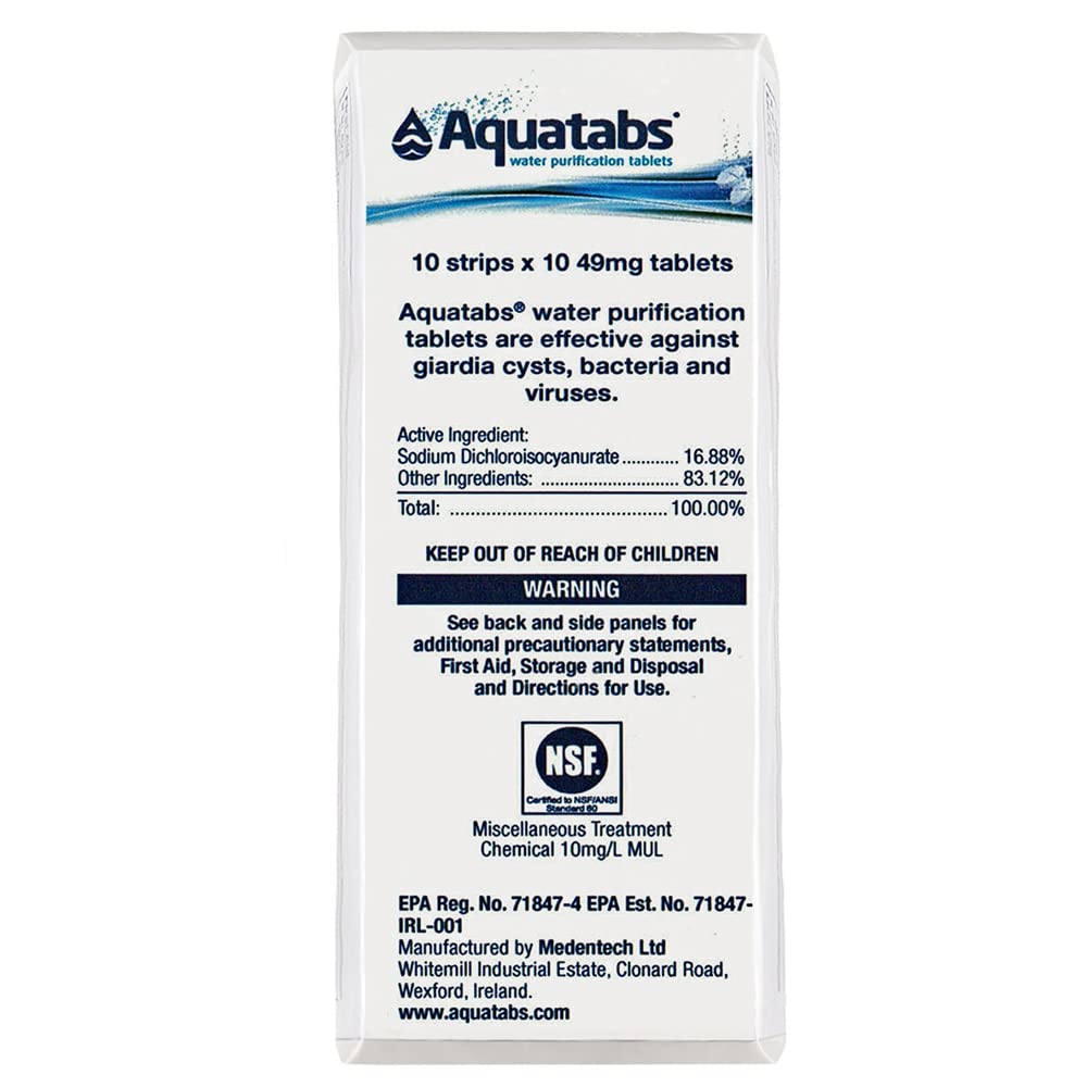 Aquatabs - Water Purification Tablets for Water Treatment and Disinfection - 4 Pack of 100ct (Total 