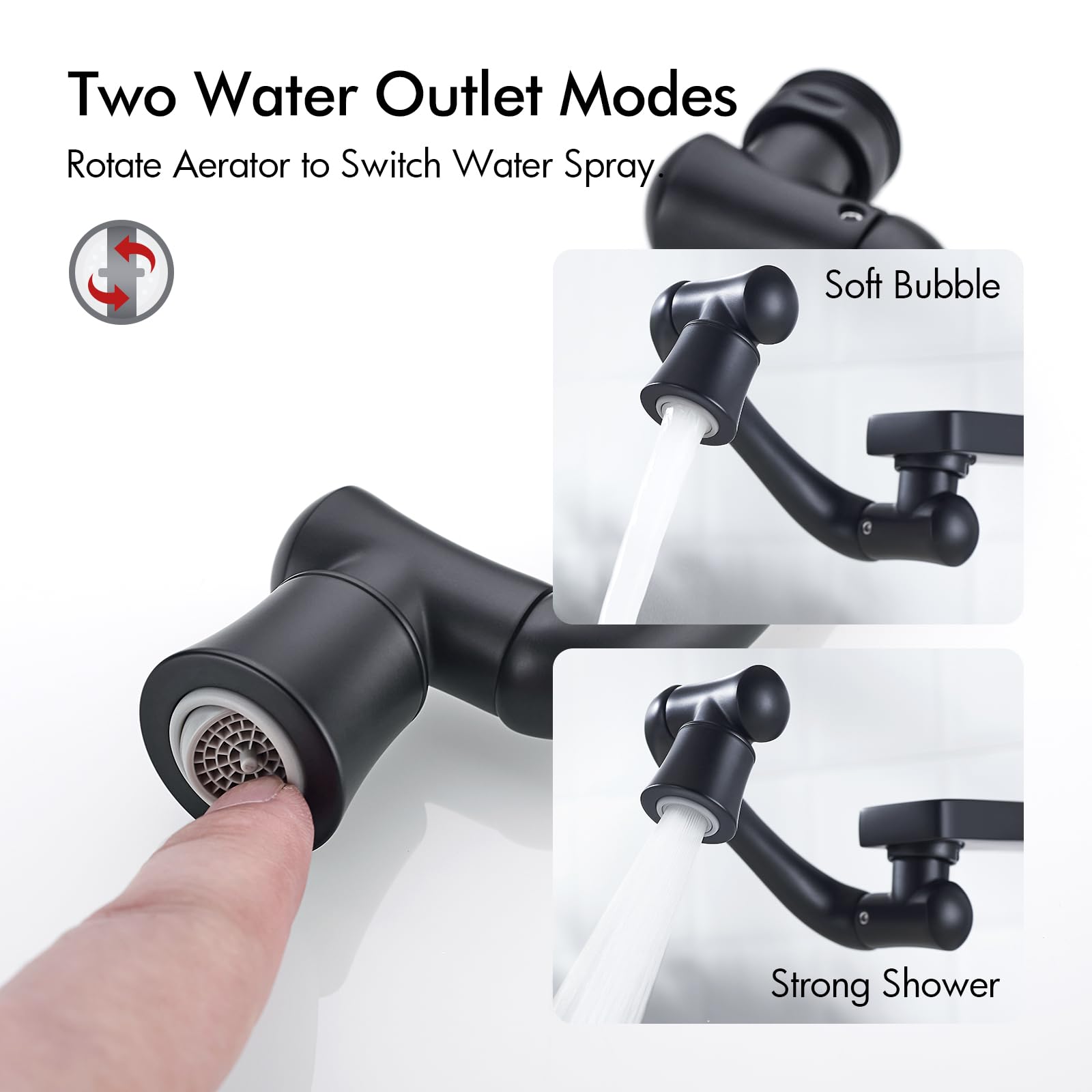BAGNOLUX Extensor de grifo giratorio de 1080° para fregadero de baño o fregadero de cocina (negro mate1)