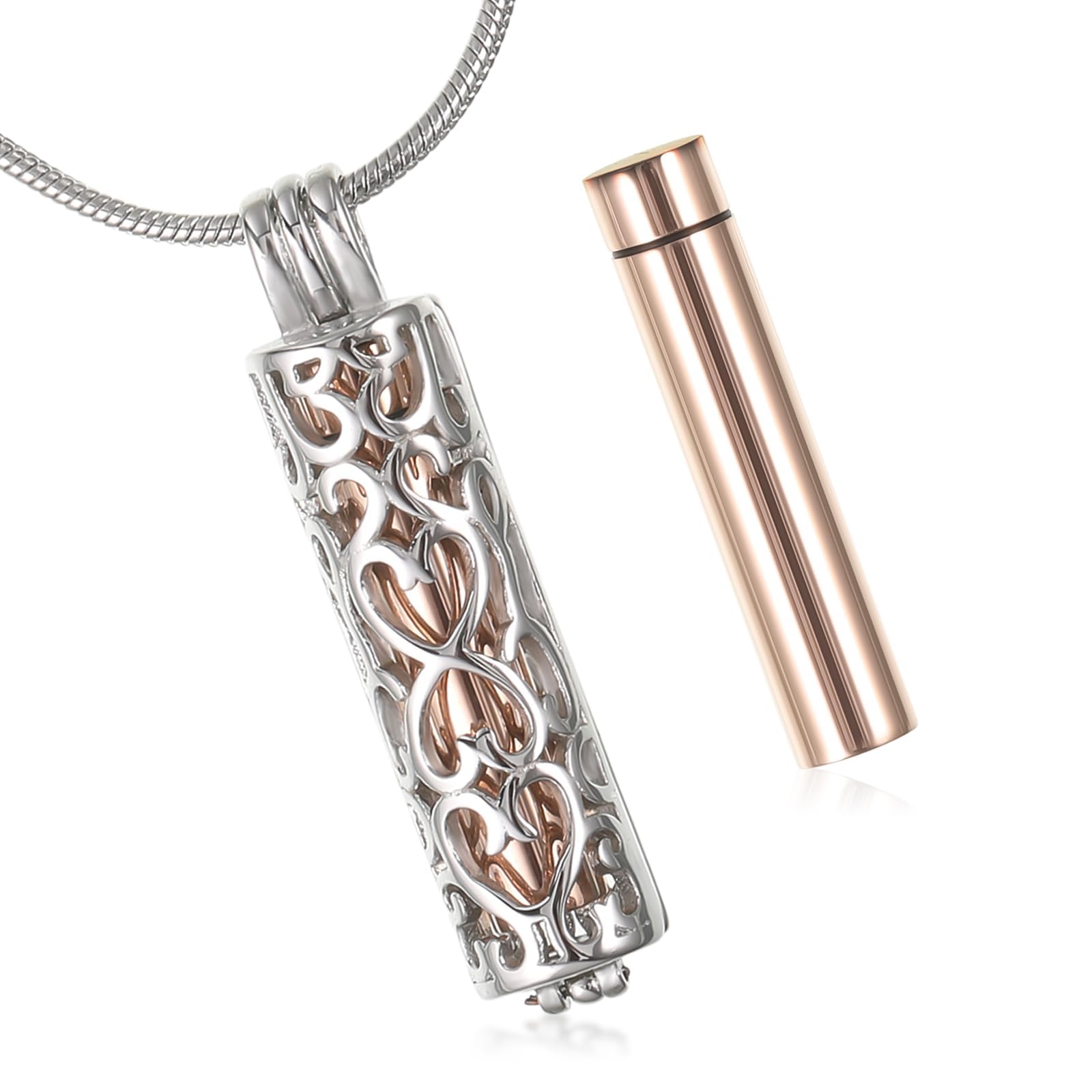 UICCVOKK Urn Necklace for Ashes Pets Ashes, Keepsake Memorial Lockets Ashes Holder for Human Cremation Jewellery For Ashes with Hollow Cylinder Vial Urn Necklace, Memorial Pendant