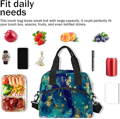 Miniatura 7 de Bolsas de almuerzo de viaje con aislamiento térmico para adultos, con diseño de mármol azul turquesa, para mujeres y hombres, reutilizable, para