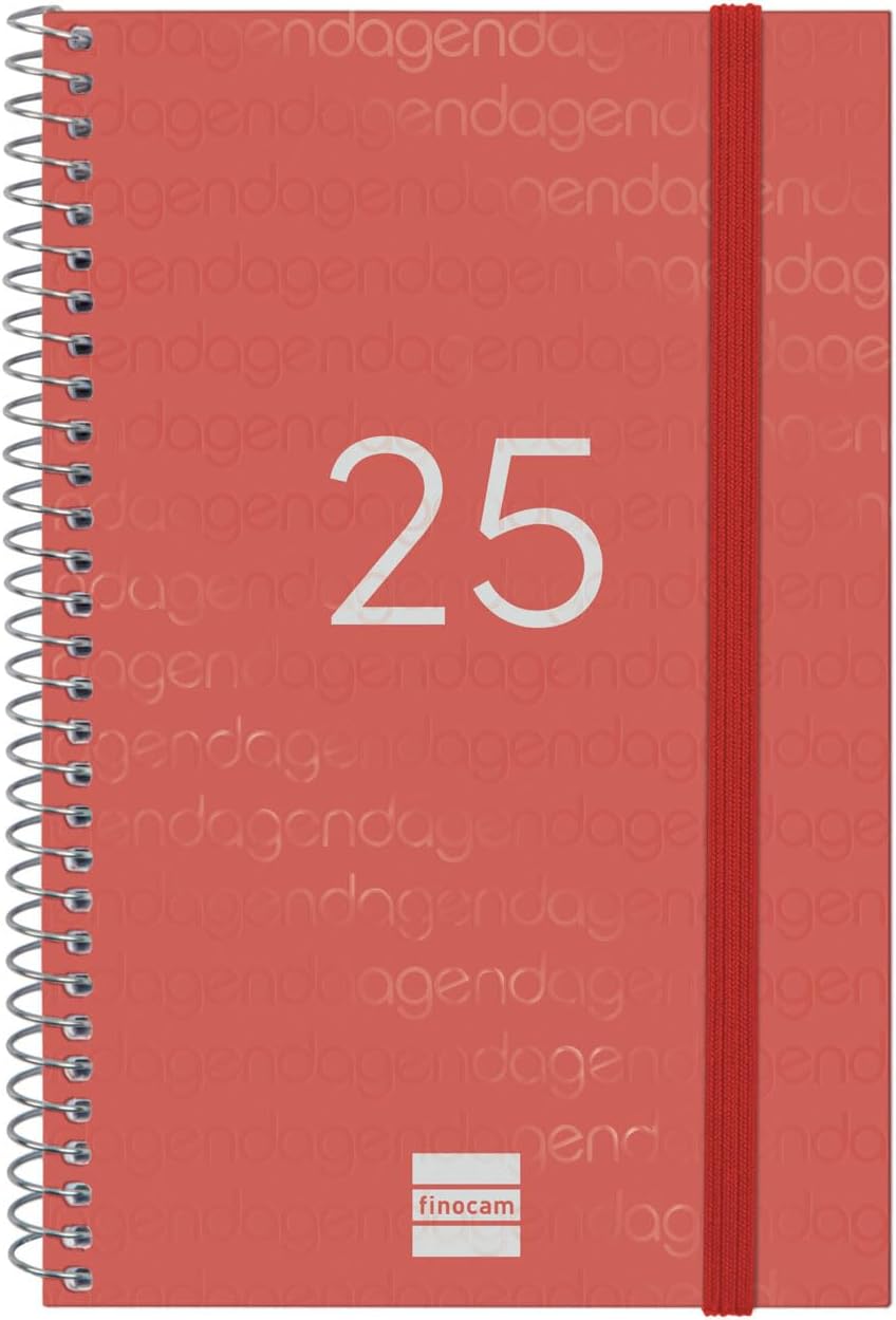 Finocam - Spiral Agenda Year 2025 Week to View Horizontal January 2025 - December 2025 (12 months) Red Spanish