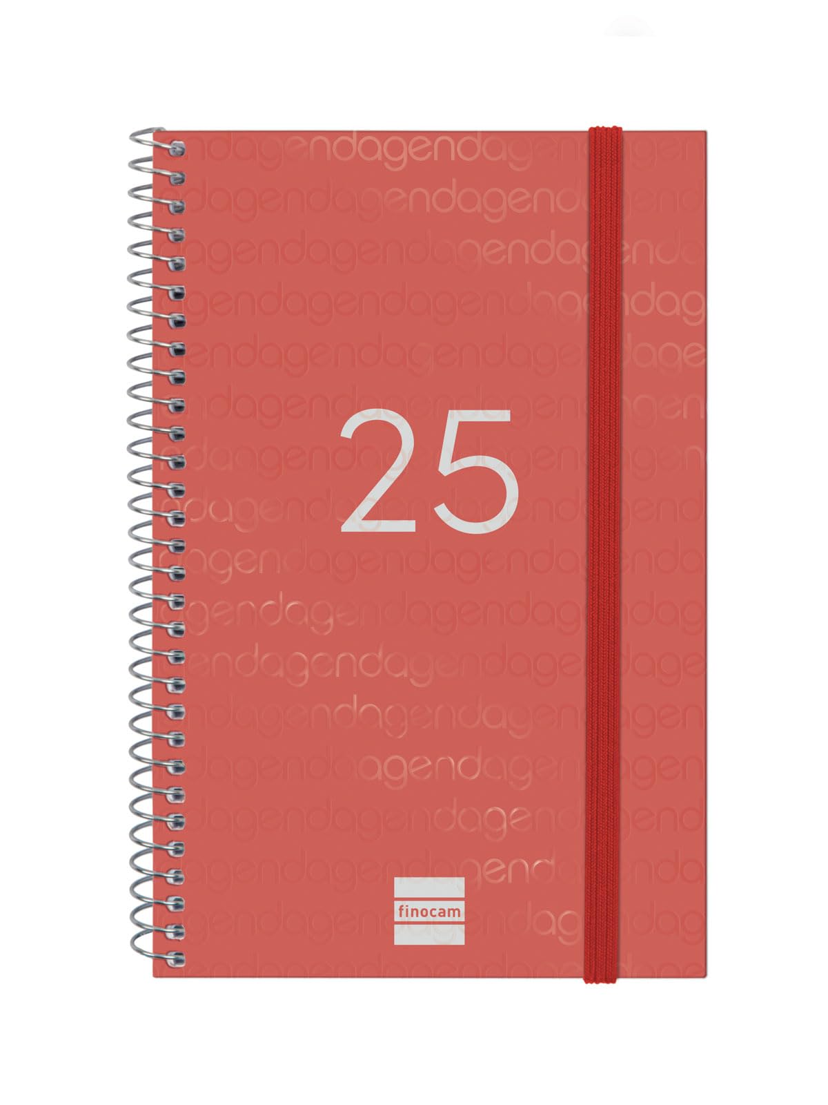 Finocam - Spiral Agenda Year 2025 Week to View Horizontal January 2025 - December 2025 (12 months) Red Spanish