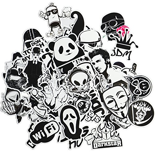 Dr.Qiiwi 100pcs Random DIY Vinyl Decal Car-Styling Bumper Stickers Graffiti Patches for Car Motorcycle Bicycle Luggage Notebook Laptop Skateboard (Black and White)