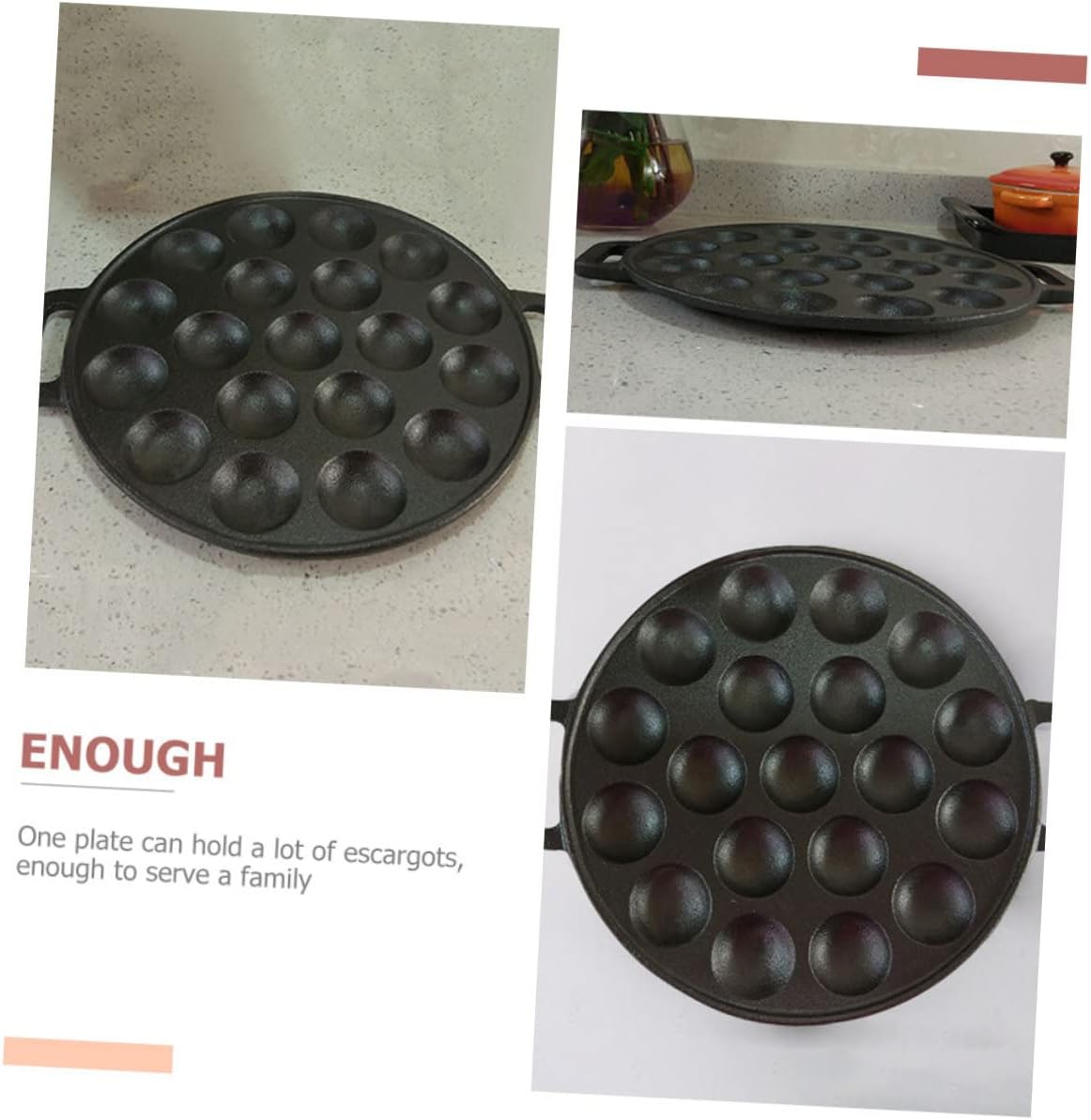 19holes Cast Iron Pot Pan Escargot Baking Dish No-stick Baking Tray for Oven