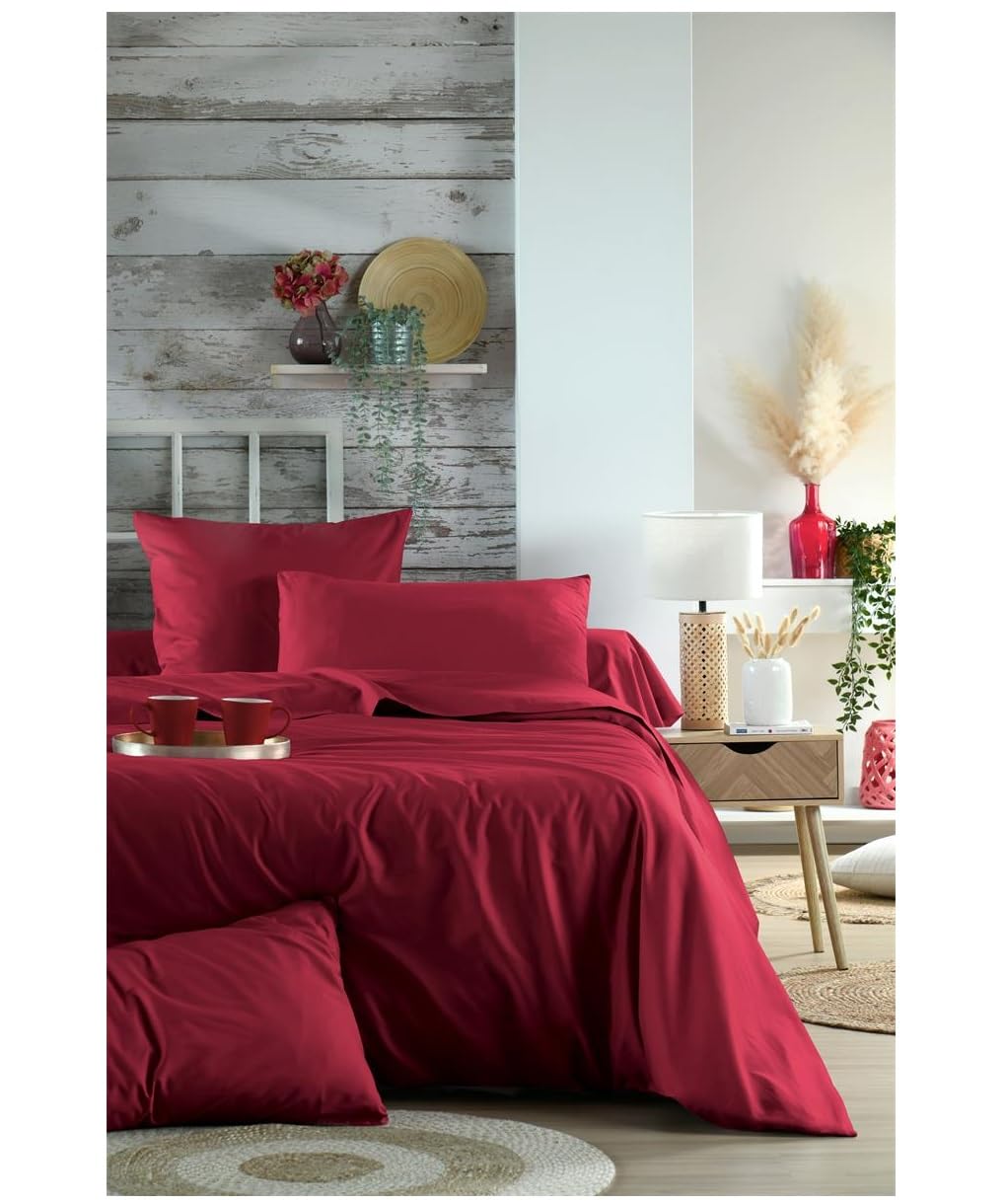 Housse de Couette en Percale de Coton uni 260 x 240 cm Elysée Rouge
