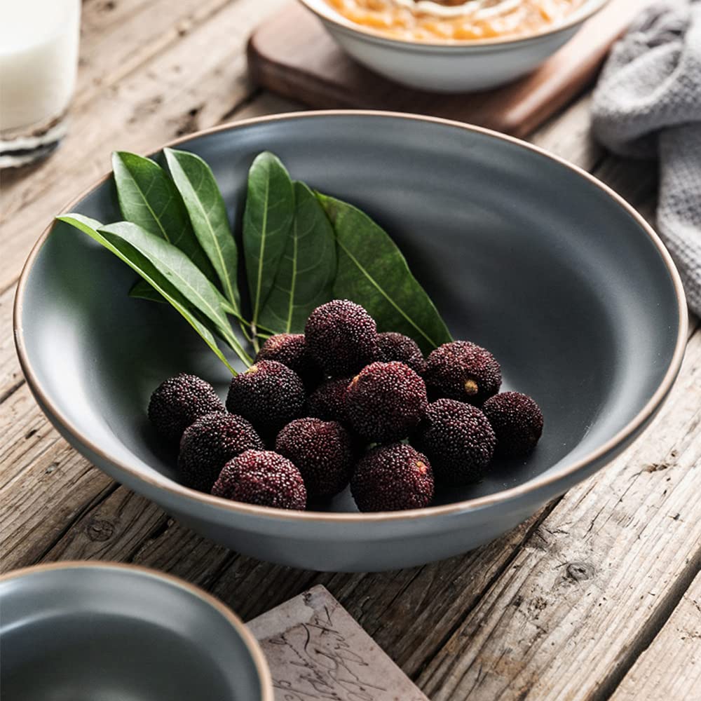 Tazón de cerámica de Gran tamaño, tazón de Sopa Grande, Ensalada, tazón de Sopa, tazón de Fruta, tazón de Sopa Creativo,Negro
