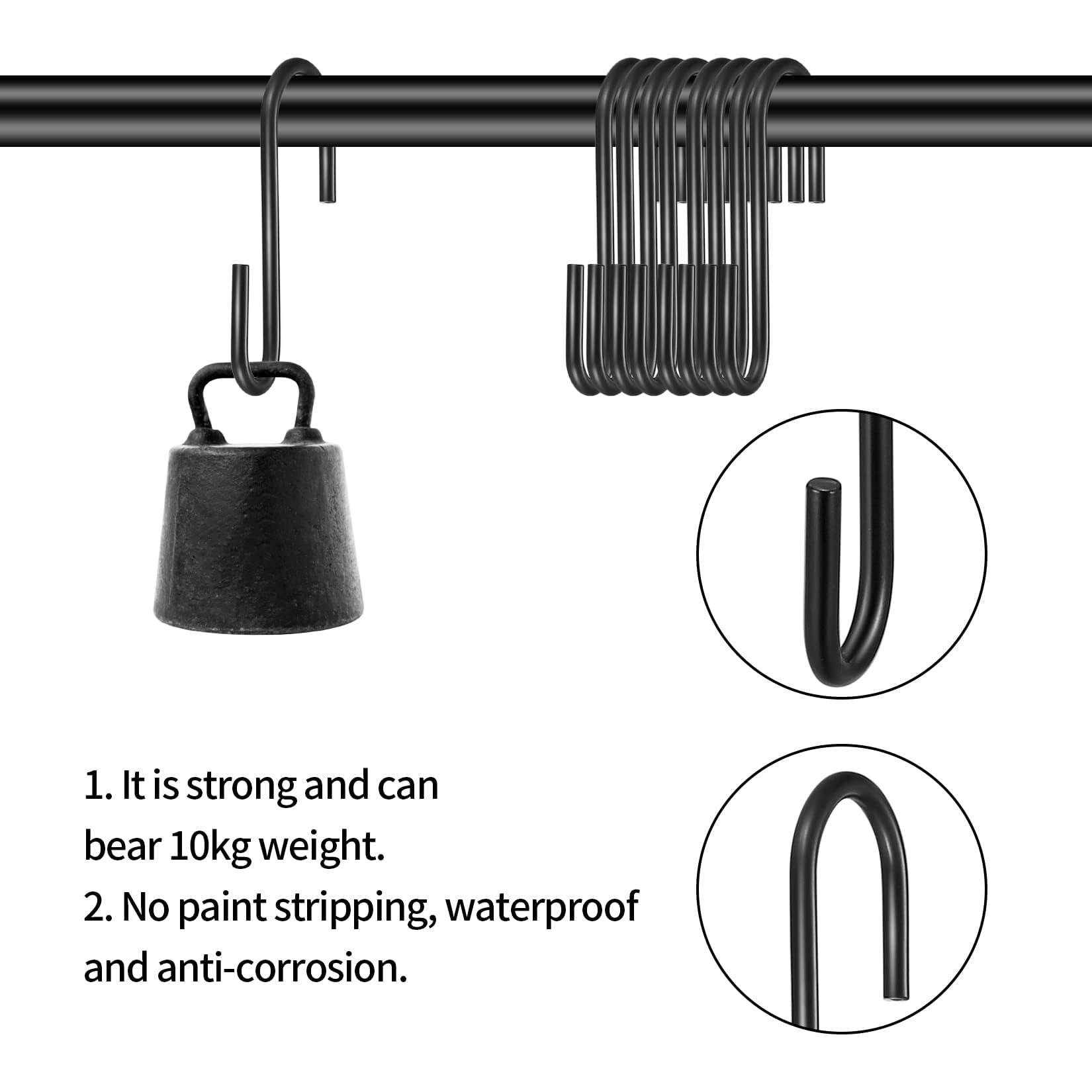 GOTRUST Ganci Forma S Pesanti, 22PCS Gancio Neri a S da Appendere in Acciaio, Piccoli Ganci da Cucina a Forma di S per Bagno, Giardino, Ufficio per Utensili, Vestiti, Piante, Cesti