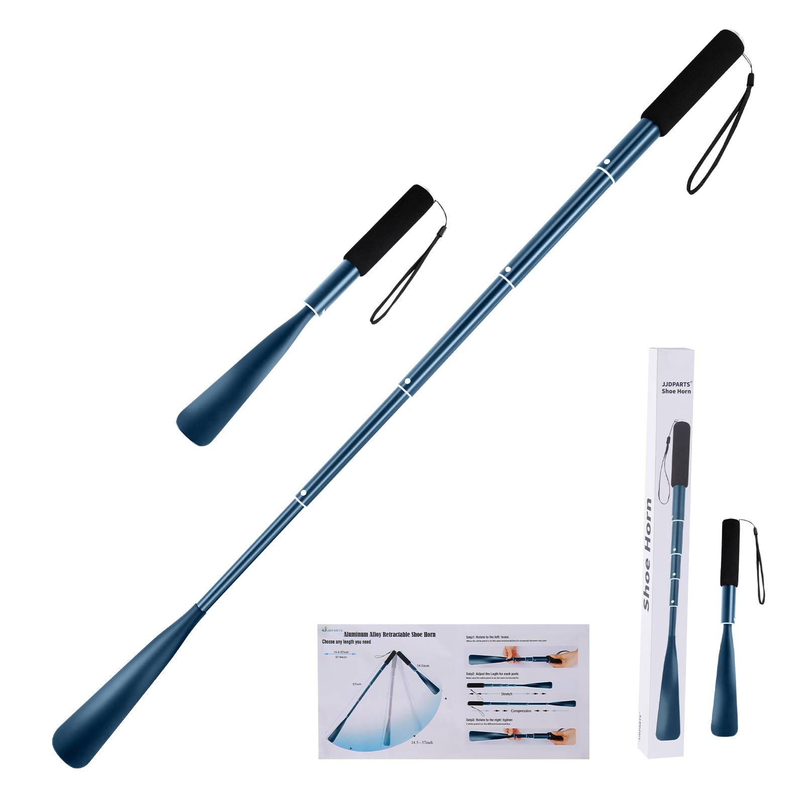 Calzador de mango largo de aluminio azul premium con diseño retráctil ergonómico JJDPARTS 8