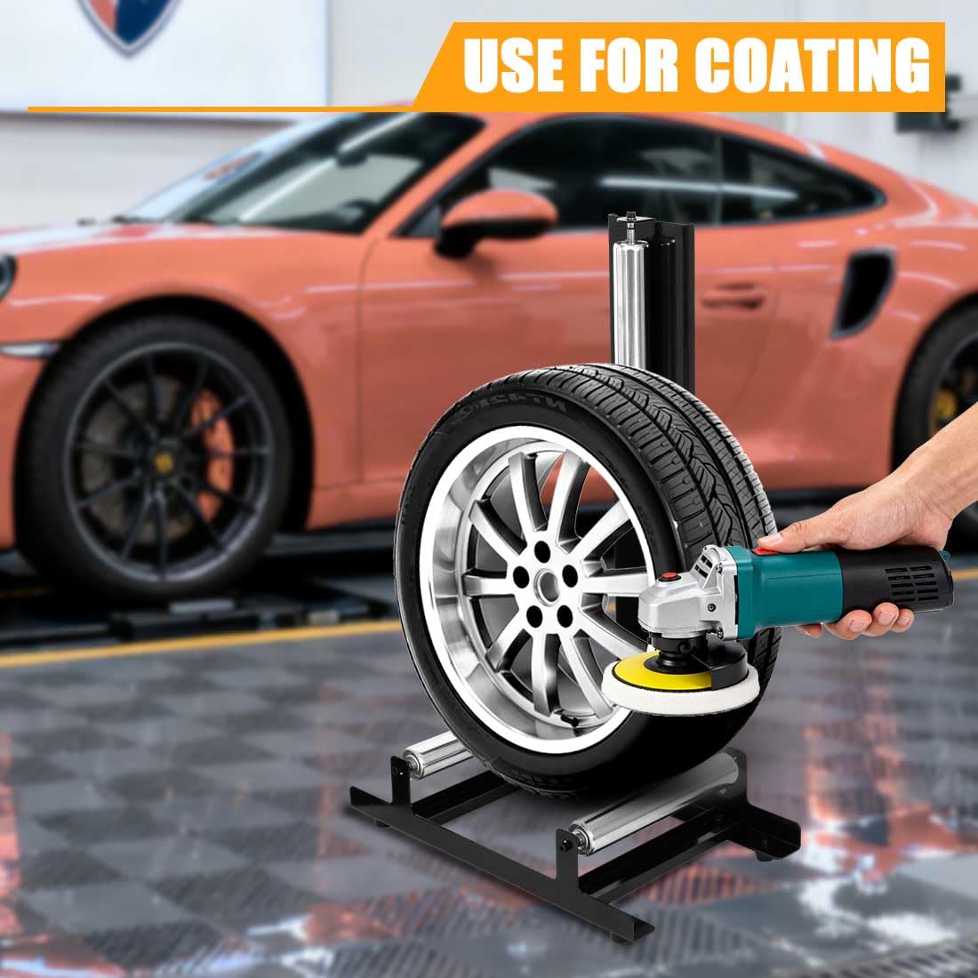 Soporte para neumáticos de moto, soporte de limpieza para neumáticos de coche, soporte para garaje, accesorios para limpieza y pulido de neumáticos, capacidad de carga 50 kg, 58x36.5x89 cm