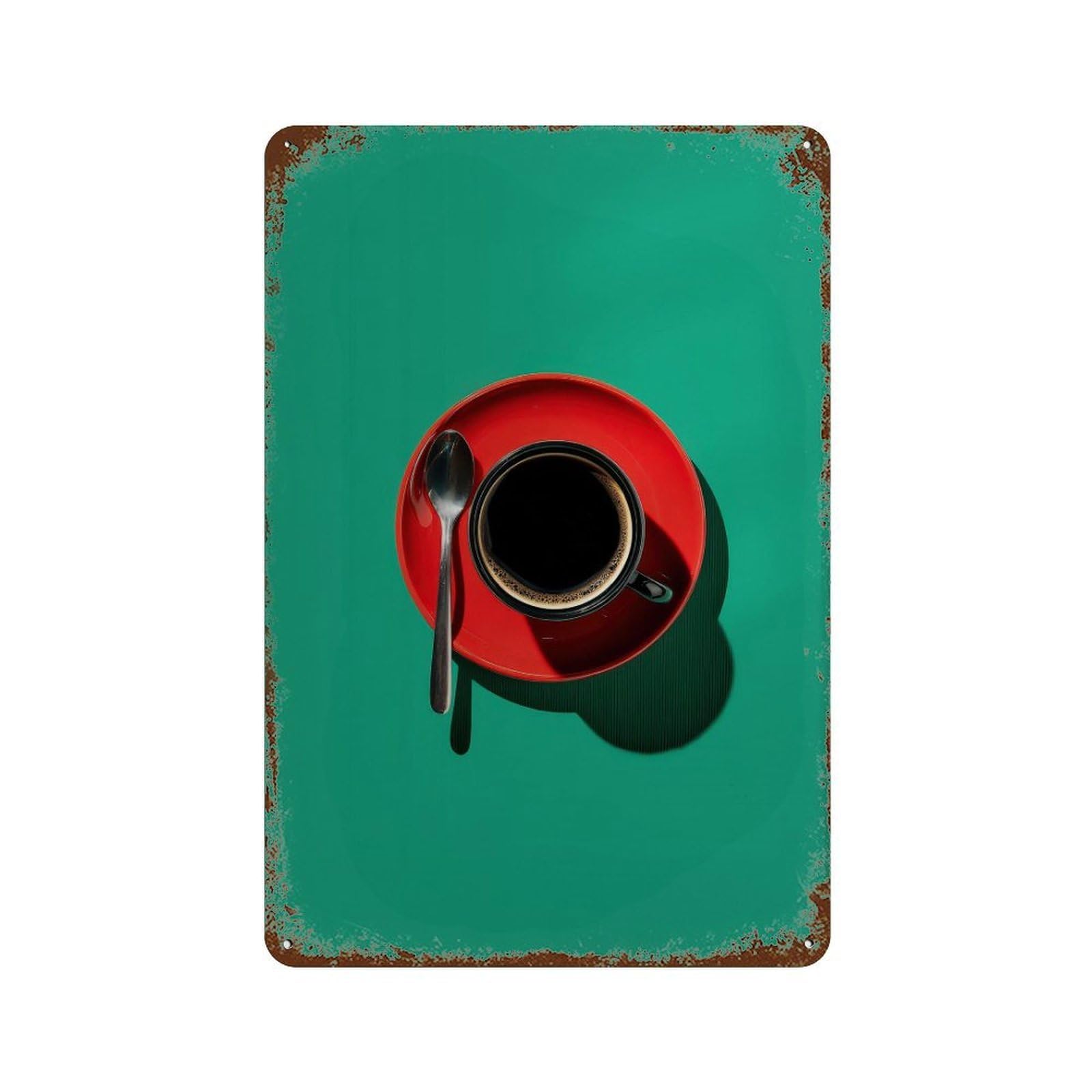 xiaoxiaoshen Red Coffee Cup Blue Background Wall Decor Art Metal Tin Poster Modern Home Decor Art Home Bar Shop Decorations Vintage Sign 30x20cm