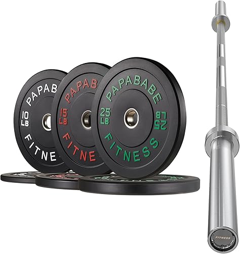 Papababe Barra Olímpica de 7 Pies 1000LB/1500LB de Capacidad de Peso con Juego de Placas Amortiguadoras, Placas de Peso de 2 Pulgadas, Levantamiento