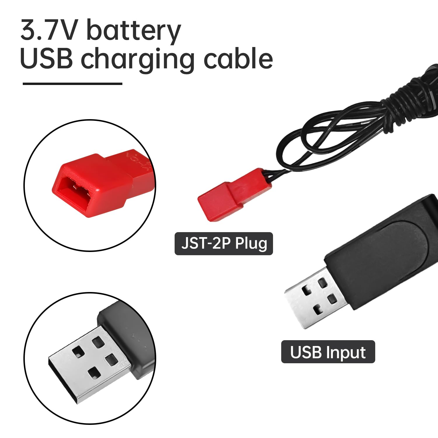 2 Câbles Charge USB 3.7V AMZZN Avec Connecteur JST-2P - Pour Drones RC, Batteries LiPo