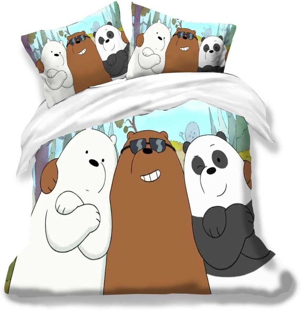 Bettwäsche 155×220 3 Teilig Microfaser Grüner Cartoon-Bär Bettwäsche Set Bettbezug Set Weiche Flauschige mit Reißverschluss 1 Bettbezug mit 2…