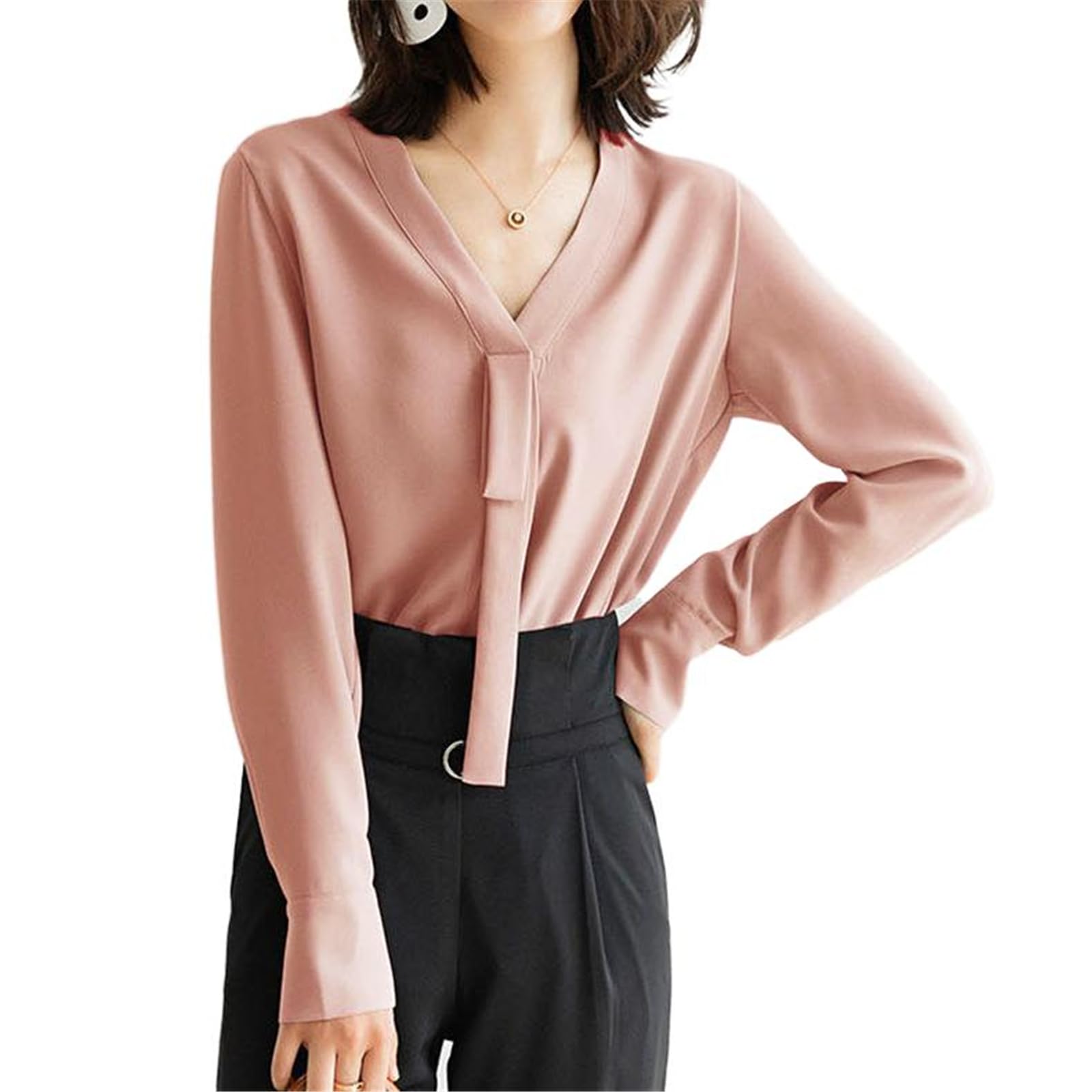 Camisa Holgada de Seda con Cuello en V y Corte Recto para Mujer