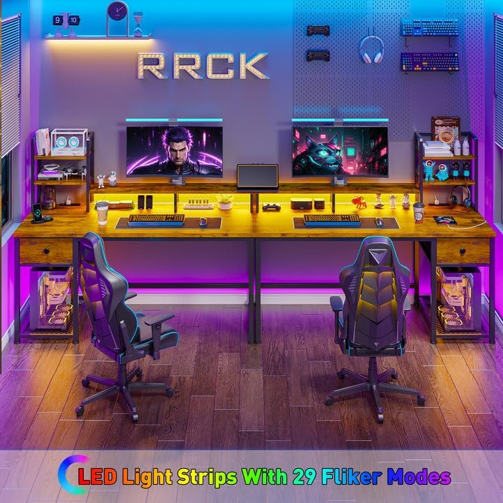 Miniatura 4 de EnHomee Escritorio para computadora de 44 pulgadas con alacena y cajones, escritorio reversible para oficina en casa con estante para monitor,