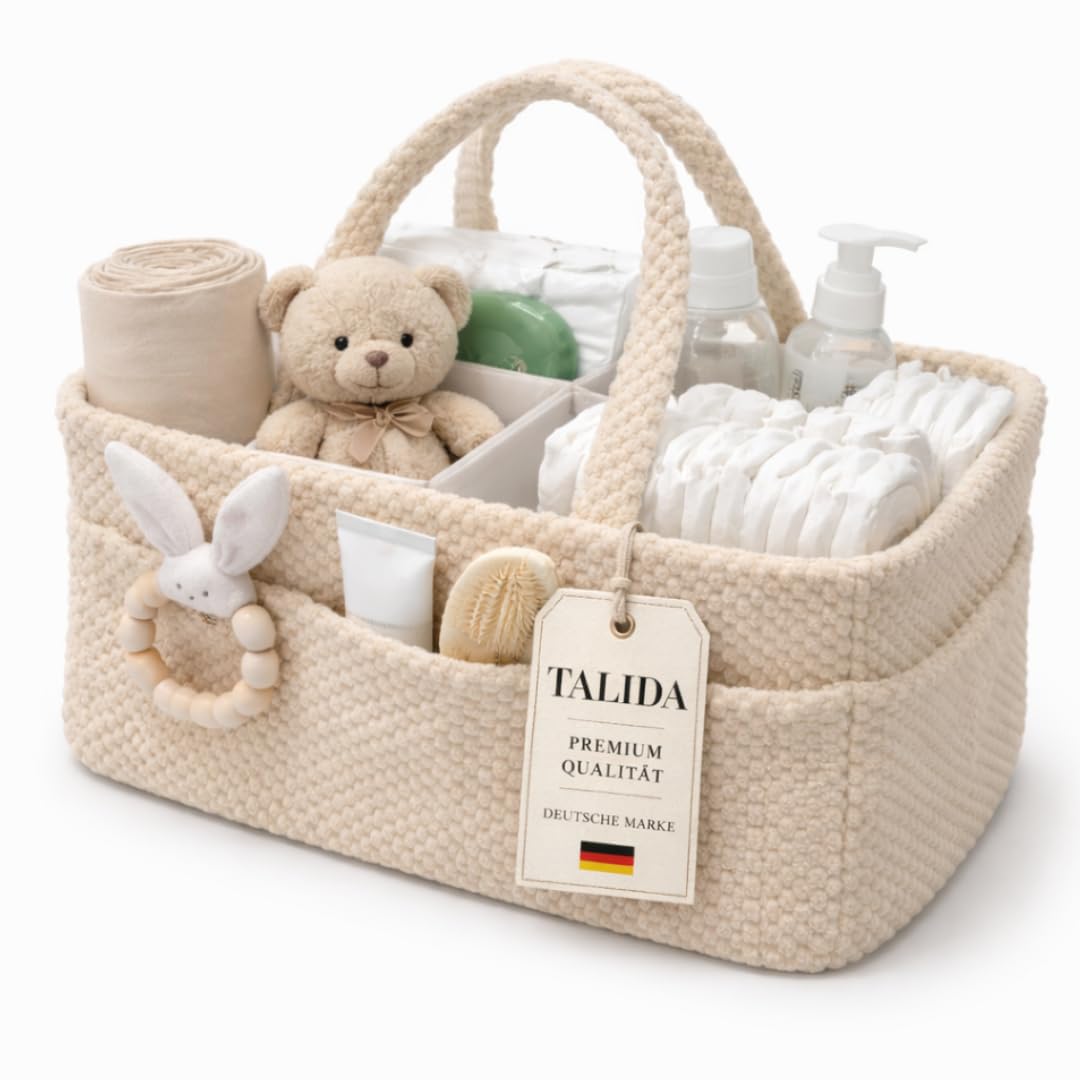 Generisch Wickelkorb Beige Flauschig - Wickelorganizer für Babys – Aufbewahrungskorb für Windeln, Feuchttücher und Babyartikel – Perfektes Baby Geschenk, Organizer für Wickeltisch und Wickeltasche
