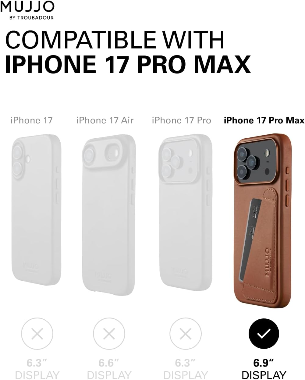 Mujjo Wallet Leather Case For iPhone 17 Pro Max - MagSafe Compatible - Tan - Image 4