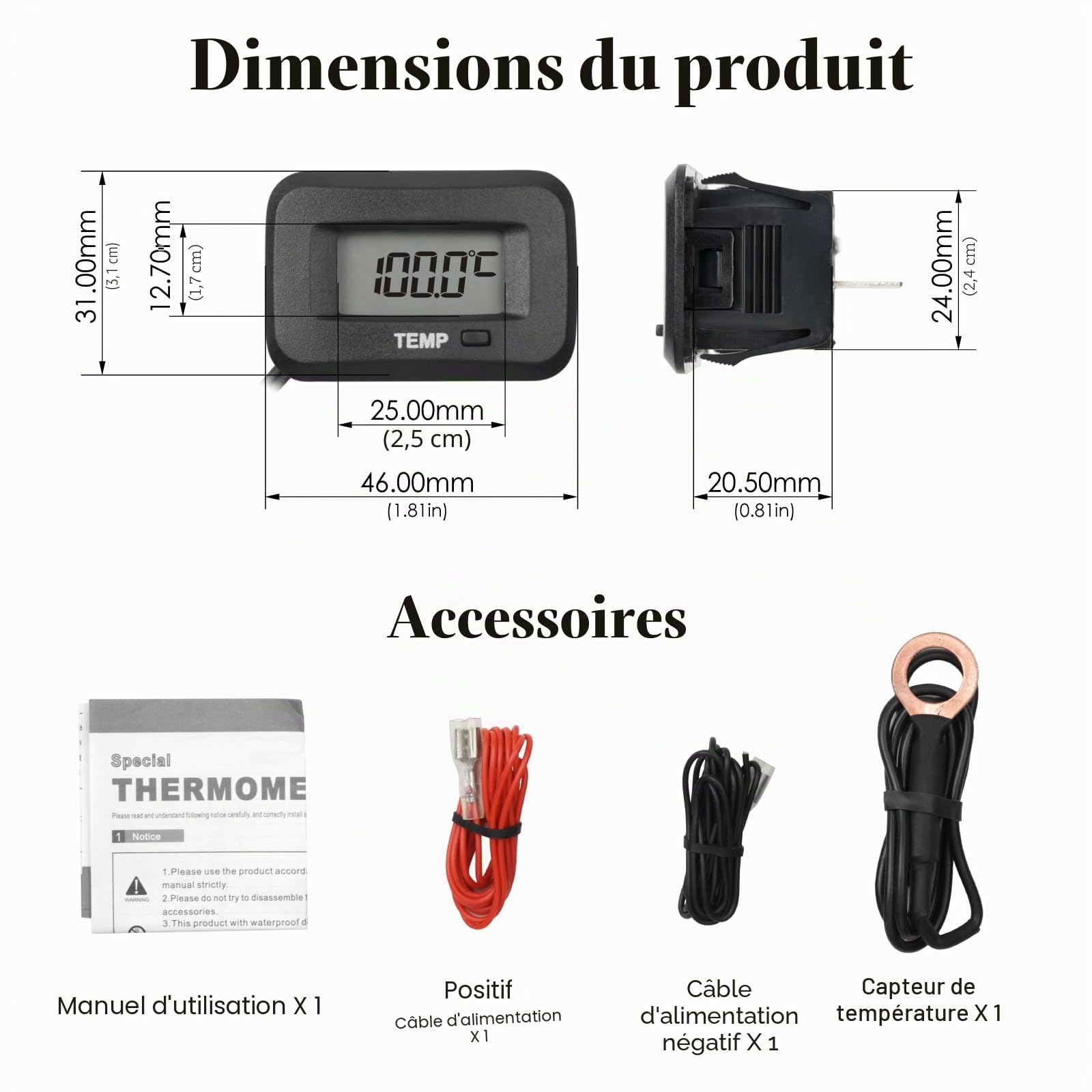 Testeur de température numérique TEMP - Alarme haute température - Utilisation pour moteur scooter, moto, tracteur, moteur hors-bord