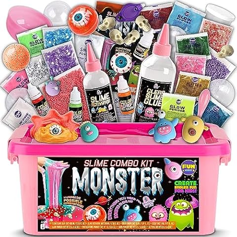 Cute Toy Monster Slime Kit for Girls Ages 6-12, FunKidz Glow in Dark Slime Making Kit for Kids Make Soft Slime Balls with Photochromic Powder Kid Ideal Party Gifts Cover