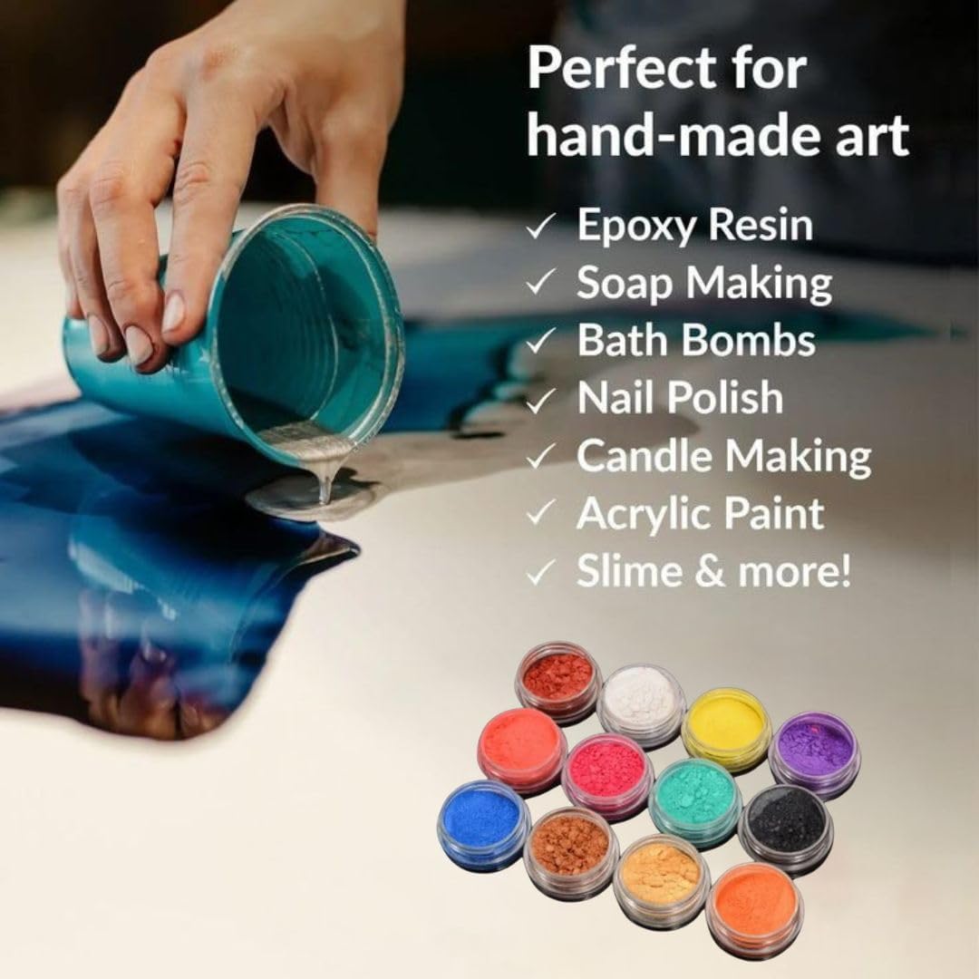 Mica Powder Set (Pack of 12) – Vibrant, Cosmetic-Grade Pigments for Resin Art, Soap Making, DIY Crafts, Epoxy Resin, and More – Non-Toxic, Multicolor Powder (Multicolour) 2