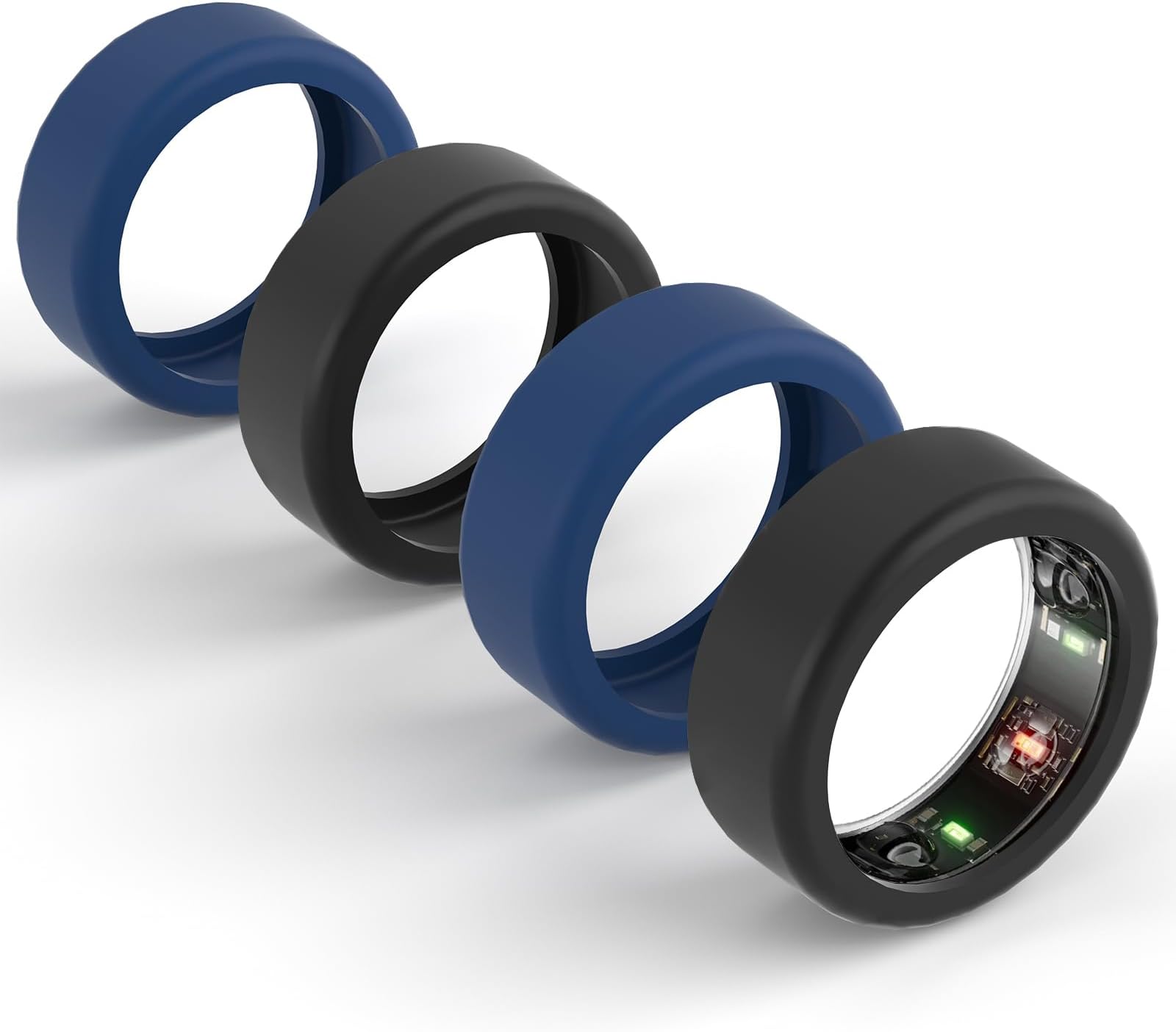 4-Pack Protector Compatible for Oura Ring 4/Gen 4 Ceramic/Ring Gen 3 /ULTRAHUMAN Ring AIR,Silicone Case Finger Wrapper Woking Out Women Men (Black*2+Blue*2, M for 11/12/13/14/15)