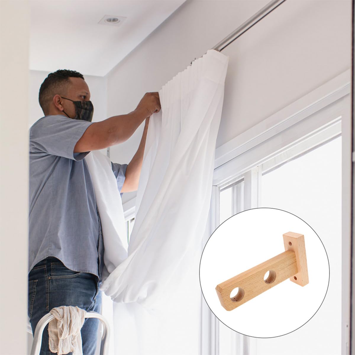 MAGICLULU Staffe in Legno per Bastone Tenda da Muro, 2 Pezzi, Semplice | Supporto Robusto, Facile Montaggio, Buona Stabilità, per Asta Finestra e Accessori Simili