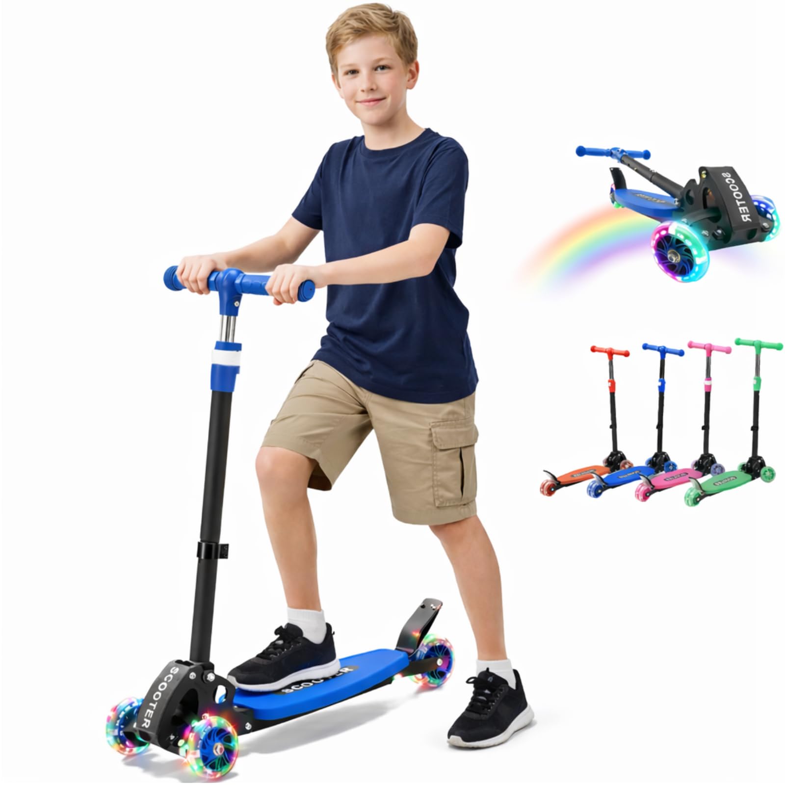 Photo 1 of Kick Scooter for Kids Ages 6-12, Stable 3 Wheel Kids Scooter with LED Light-Up Wheels, 3 Adjustable Heights, Lean-to-Steer, Foldable, 6" Extra Wide Deck for Boys and Girls Gifts